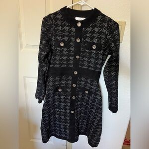 Elegant Black and Gray Houndstooth Dress
